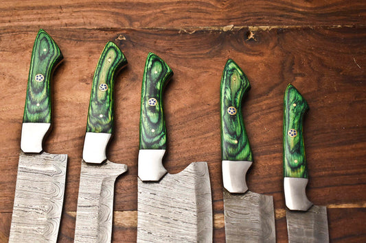 Exclusive Lot of 5 Handmade Hammered Damascus Steel Chef Knives