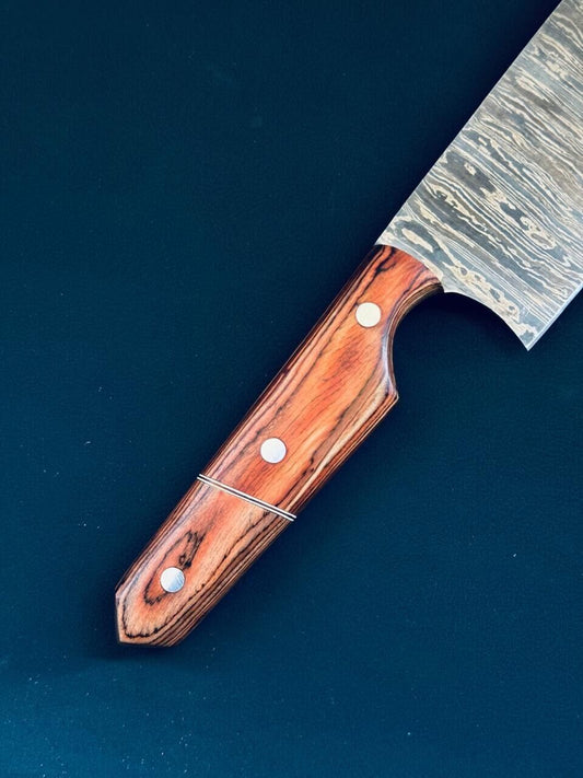 15.5" Handmade Twist Damascus Steel Chef Knife with Wood Handle