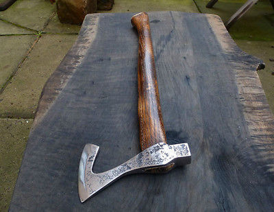 Custom Viking Styled Vintage Long Battle Axe with Oak Handle and Leather Sheath