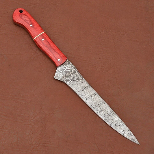 Luxury Handmade Damascus Steel Chef Fillet Knife with Elegant Pakka Wood Handle