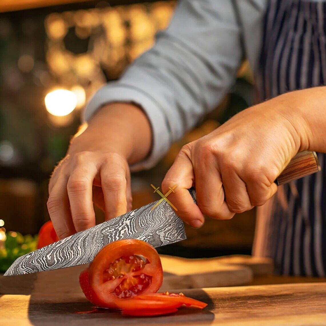 Handmade Damascus Steel Chef Knife | Rosewood & Buffalo Horn Handle | Kitchen Gift with Sheath