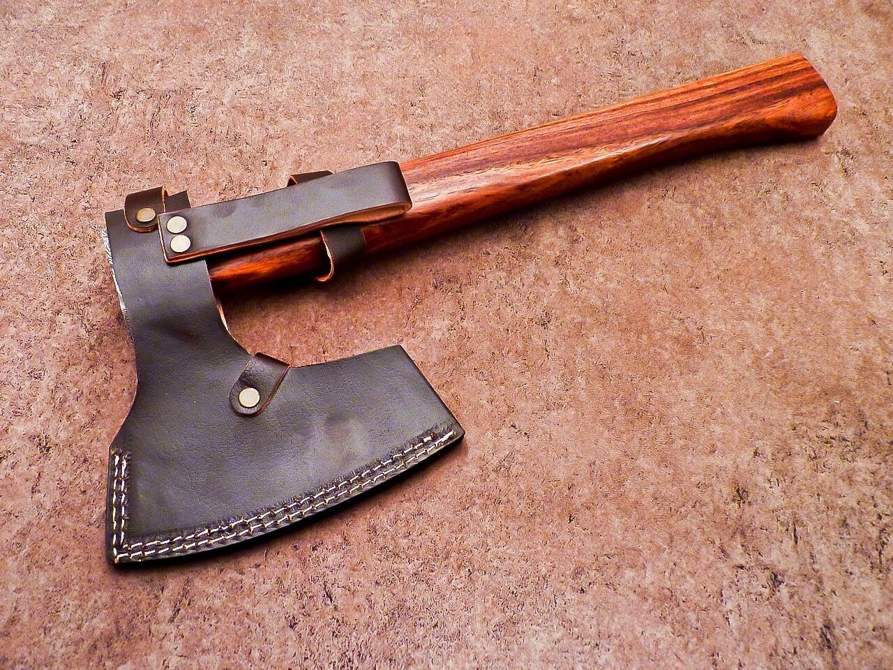 Handmade Damascus Steel Axe with Natural Wood Handle | 15 Inch Custom Forged Axe with Sheath