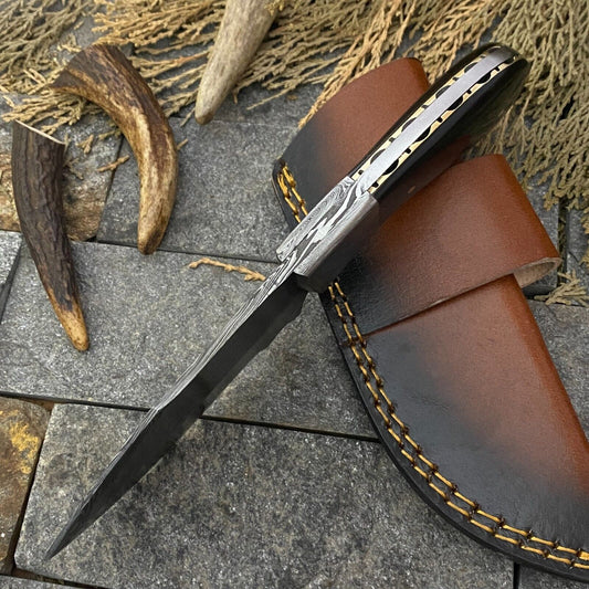 Heritage Forge 8 Inch Handmade Damascus Steel Bowie Knife with Horn Handle