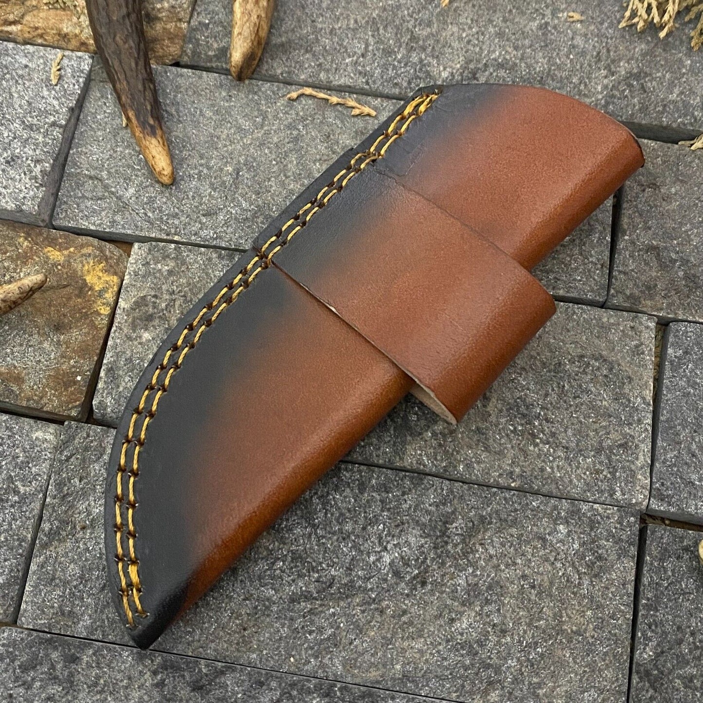 Heritage Forge 8 Inch Handmade Damascus Steel Bowie Knife with Horn Handle