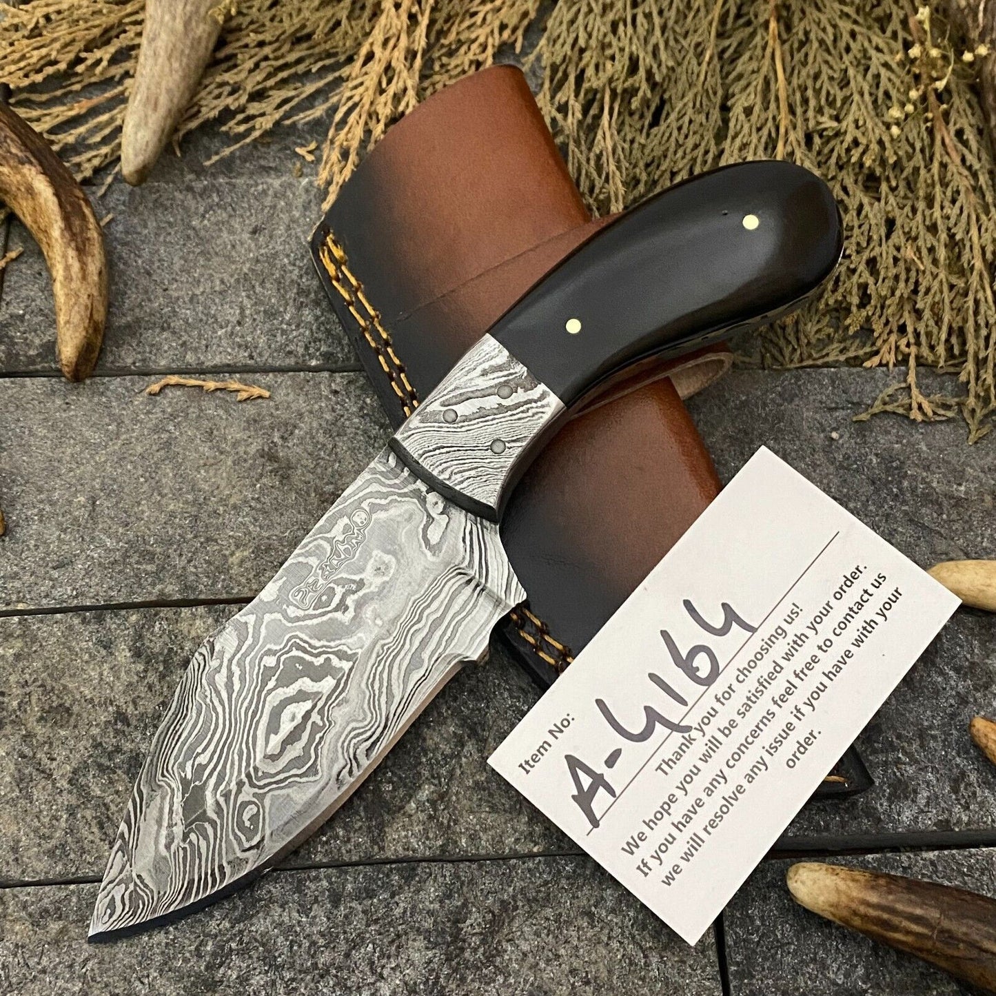 Heritage Forge 8 Inch Handmade Damascus Steel Bowie Knife with Horn Handle