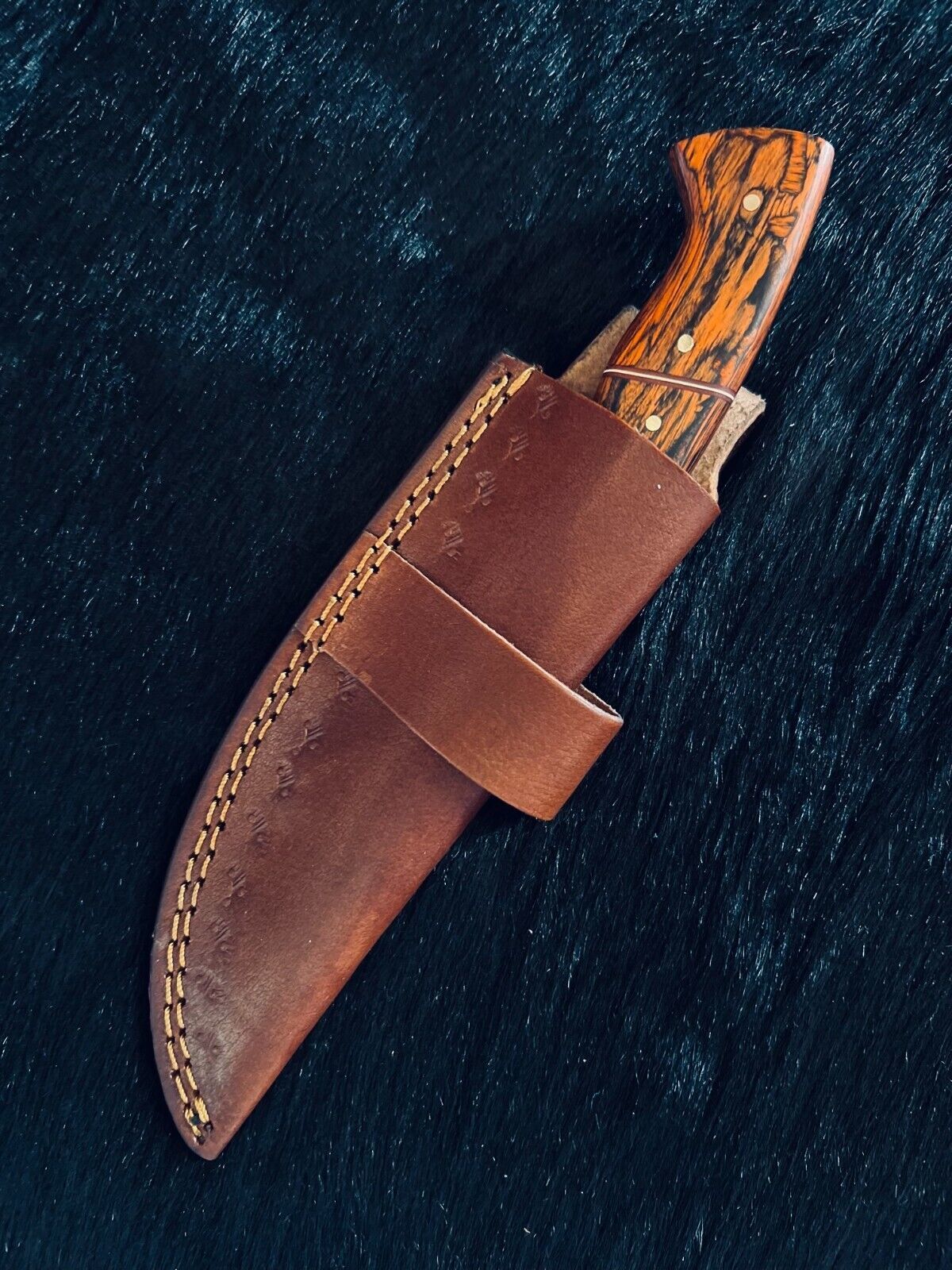 Heritage Forge 9.5 Inch Fire Damascus Tanto Hunting Knife with Camel Bone and Wood Handle