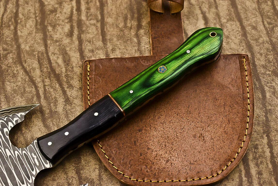 Handmade Damascus Axe Hard Wood Handle Damascus Steel Axe Clever Chopper Knife with Leather Sheath