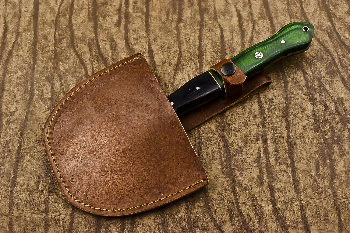 Handmade Damascus Axe Hard Wood Handle Damascus Steel Axe Clever Chopper Knife with Leather Sheath