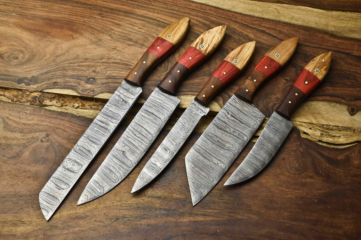 Custom 6-Piece Handmade Damascus Steel Chef Knife Set – Full Tang Artisan Blades