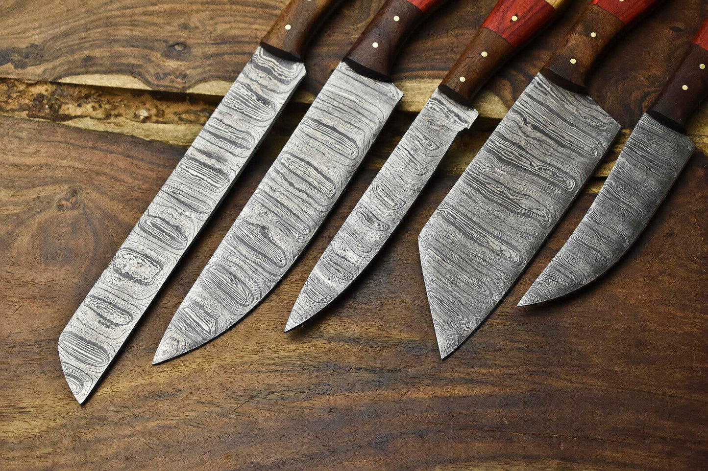 Custom 6-Piece Handmade Damascus Steel Chef Knife Set – Full Tang Artisan Blades