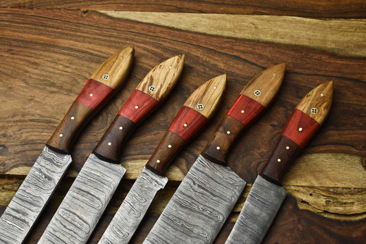 Custom 6-Piece Handmade Damascus Steel Chef Knife Set – Full Tang Artisan Blades