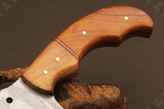 10" Handmade Ladder Damascus Steel Cleaver Bowie Knife – Natural Wood Handle