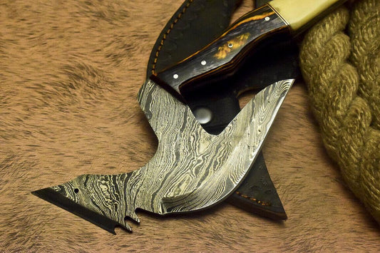 Custom Handmade Damascus Full Tang Tomahawk Axe with Camel Bone and Hardwood Handle