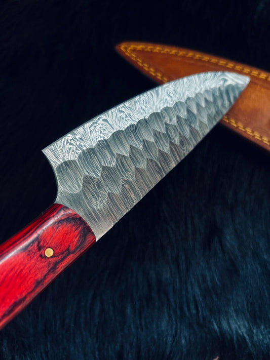12.5" Custom Handmade Fire Damascus Steel Sentoku Chef Knife