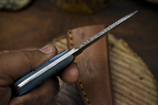 5 Inch Twist Damascus Skinner Knife Bone Handle Compact EDC Rare Blade