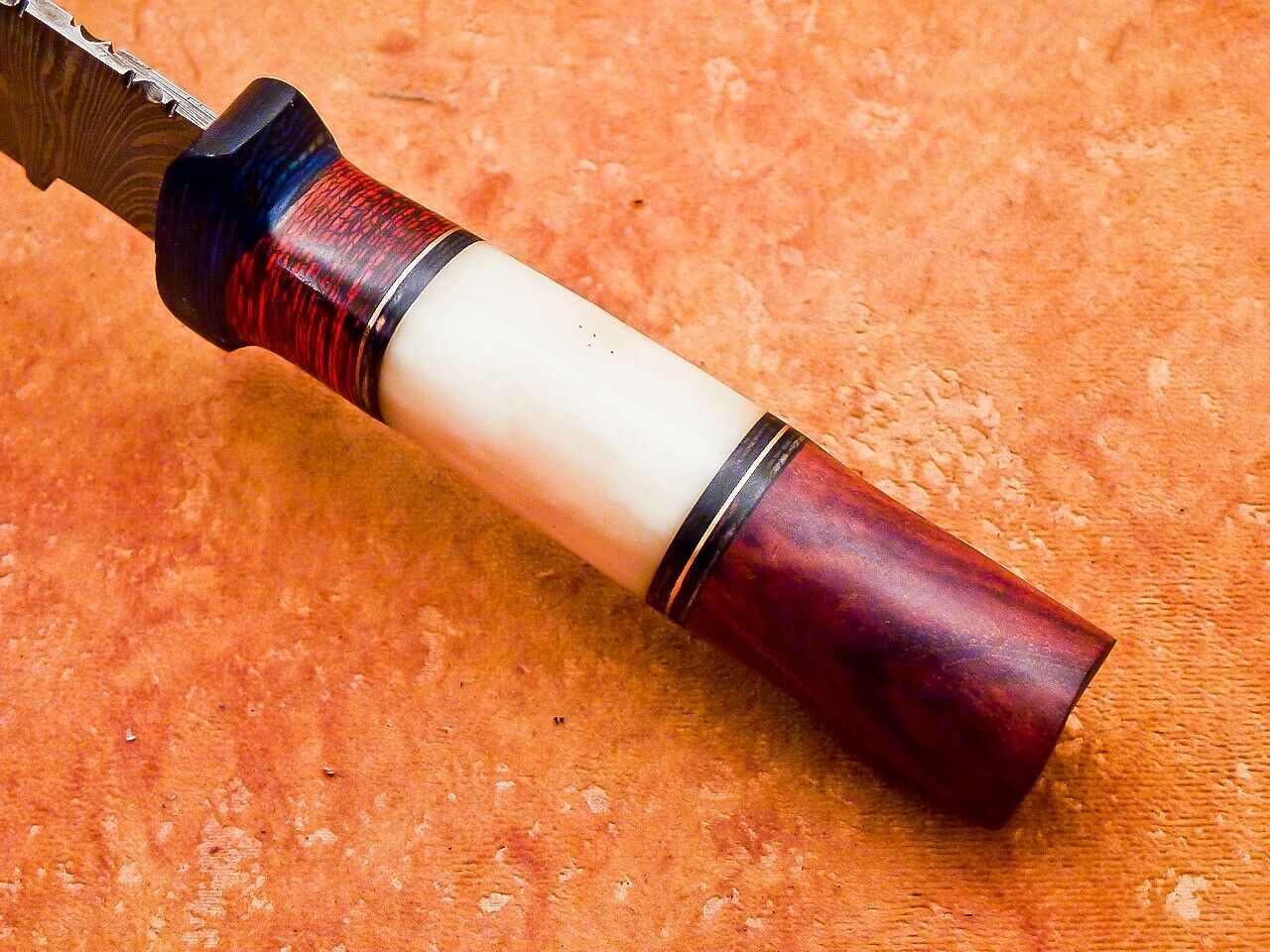 Damascus Steel Bowie Knife with Camel Bone & Hardwood Handle