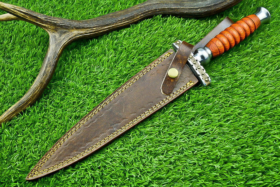 Damascus Steel Bowie Knife Kris Dagger Hunting Knife With Sheath