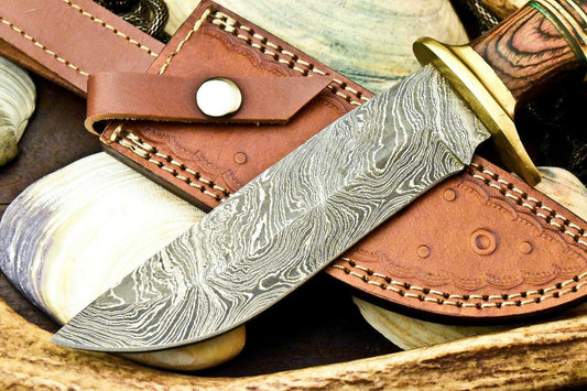 12" Handmade Damascus Steel Bowie Knife – Polished Camel Bone Handle