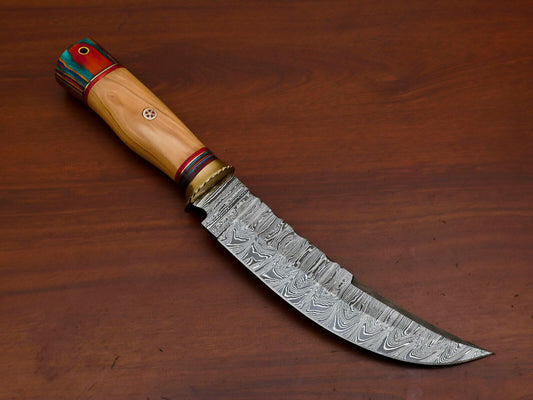 12 Inch Damascus Steel Bowie Knife with Olive and Pakka Wood Handle