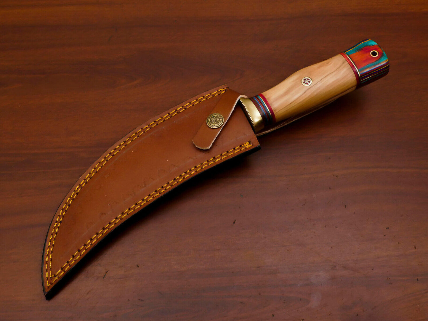 12 Inch Damascus Steel Bowie Knife with Olive and Pakka Wood Handle