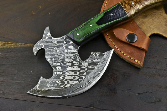 Hand Forged Damascus Olive Wood Butcher Hunting Clever Chopper Axe Knife – 12 Inch