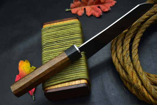 San Mai Damascus Steel Fixed Blade Chef Knife Handmade with Walnut & Horn Handle