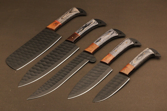 9" to 13" Hand Forged Fire D2 Steel Chef Knives Set – Camel Bone & Wood Handles