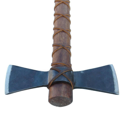 Odin’s Double Head Viking Axe – Hand-Forged Carbon Steel Twin-Blade with Ash Wood Handle