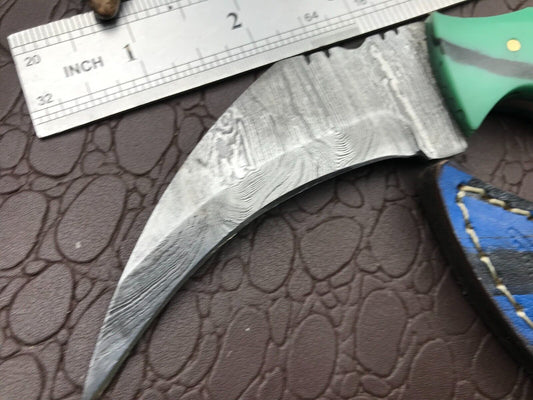 Handmade Damascus Karambit Best Karambit Damascus Steel Hunting Knife With Resin Handle