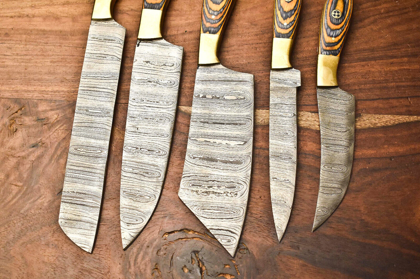 Premium 5-Piece Handmade Damascus Steel Chef Knife Set – Hammered Blade Finish
