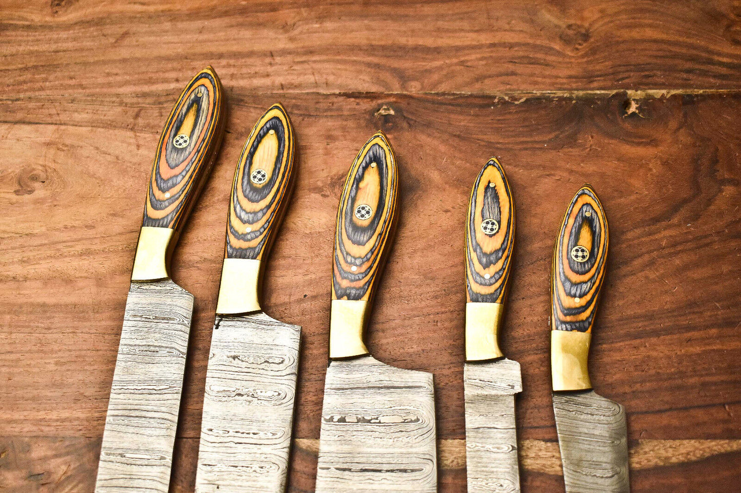 Premium 5-Piece Handmade Damascus Steel Chef Knife Set – Hammered Blade Finish