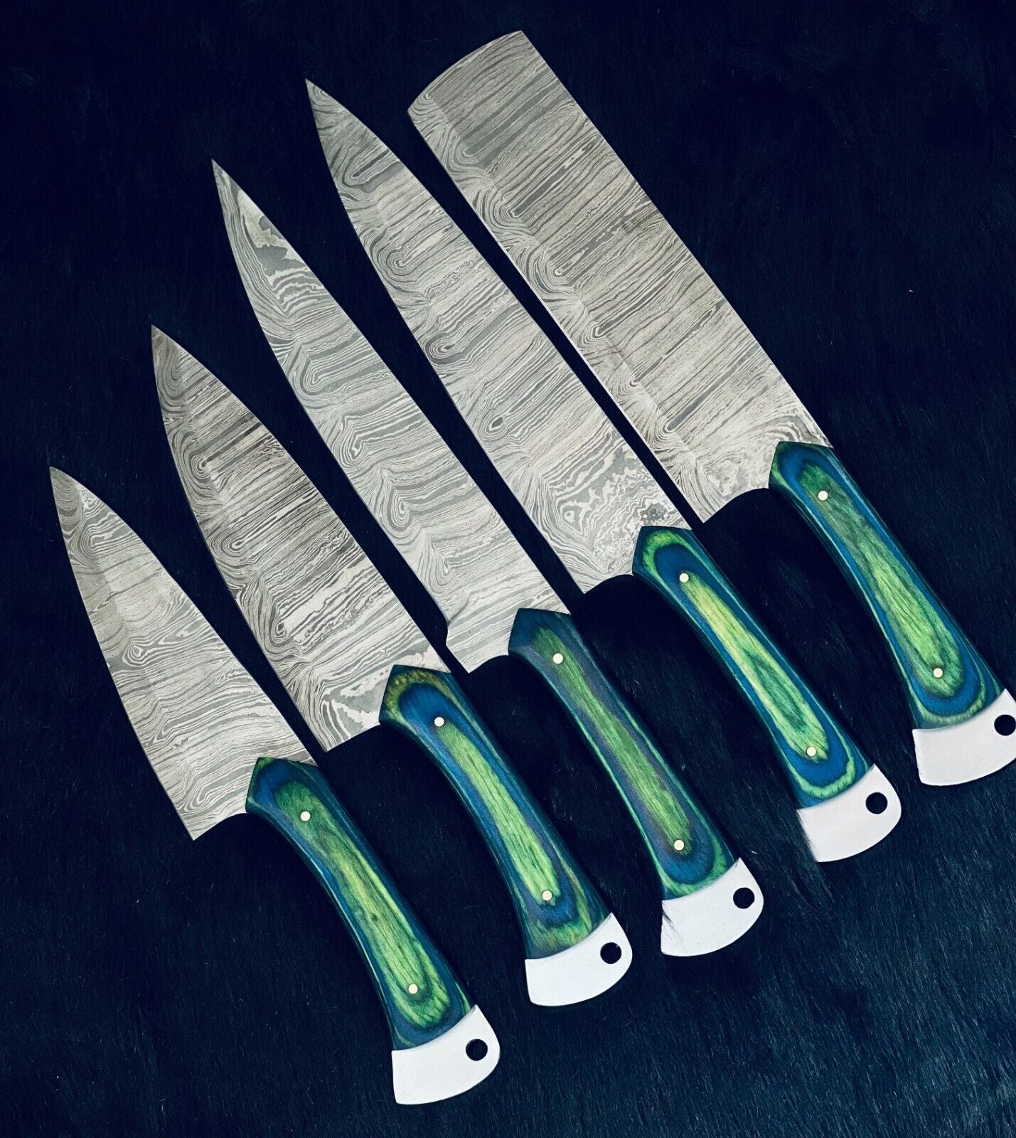 9" to 13" Custom Handmade Damascus Steel Chef Set | Kitchen Knives with Camel Bone & Wood Handle