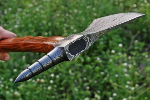 Handmade Damascus Steel Viking Bearded Camping Hatchet Tomahawk Axe | Spike Head with Natural Wood Handle & Leather Sheath