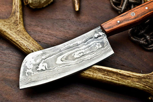 Custom Hand Made Damascus Blade Chef Hunting Knife | HARD WOOD