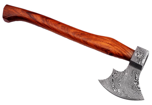Custom Made Viking Damascus Axe Hatchet Tomahawk with Wood Handle and Leather Sheath