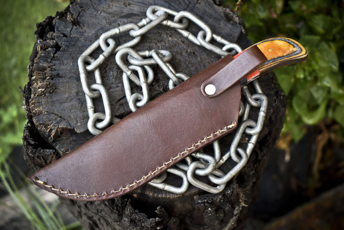 Hand Forged Twist Damascus Skinner Knife with Gut Hook and Hard Wood Handle for Hiking and Hunting