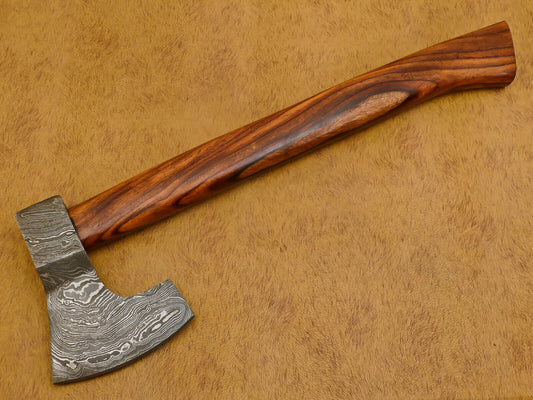 Handmade Damascus Steel Tomahawk Axe Hatchet with Walnut Wood Handle and Leather Sheath