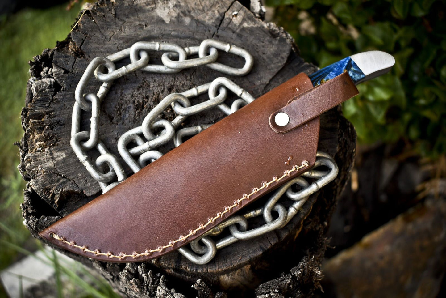 Twist Damascus Skinner Knife with Micarta Handle and Steel Bolster – 9.5" Custom Hunting Blade