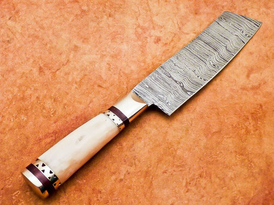 12" Professional Damascus Chopper Chef Knife – Camel Bone Handle