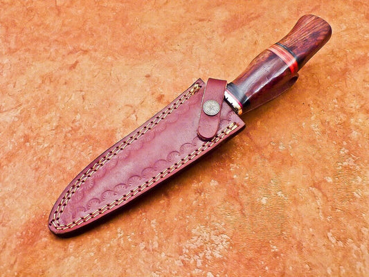 12" Damascus Steel Bowie Knife – Natural Wood Handle