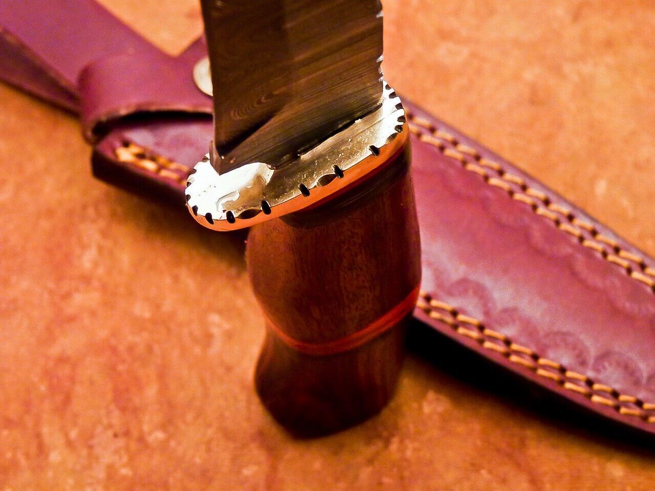 12" Damascus Steel Bowie Knife – Natural Wood Handle