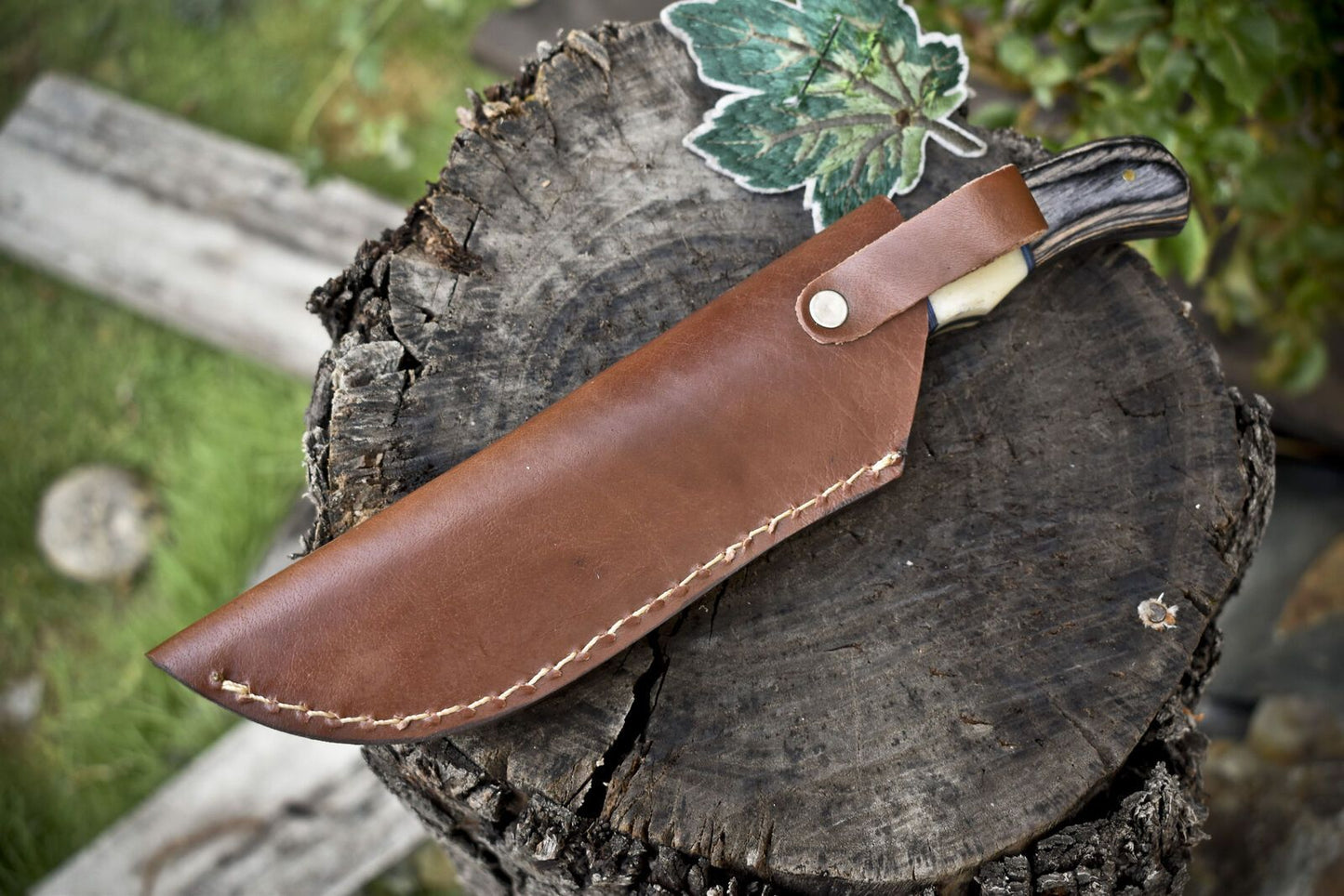 Custom Hand Forged Hunting Skinner Knife Twist Damascus Bone and Wood Gift