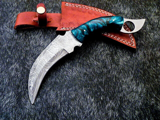 Full Tang Damascus Steel Karambit Knife – 10" Tactical Hunting Blade