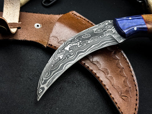 Damascus Karambit Hunting Knife 9" Damascus Steel Karambit with Wood Handle