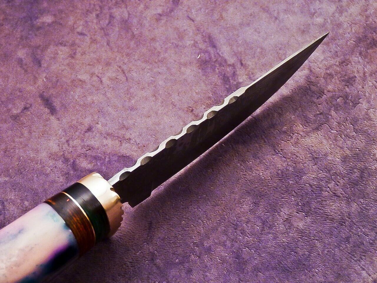 Heritage Forge 10 Inch Damascus Steel Camping Hunting Knife with Camel Bone and Hardwood Handle