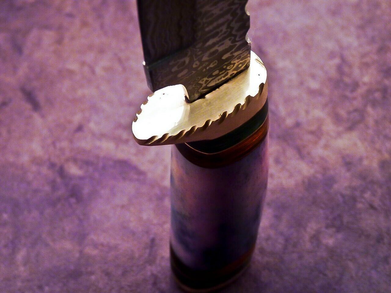 Heritage Forge 10 Inch Damascus Steel Camping Hunting Knife with Camel Bone and Hardwood Handle