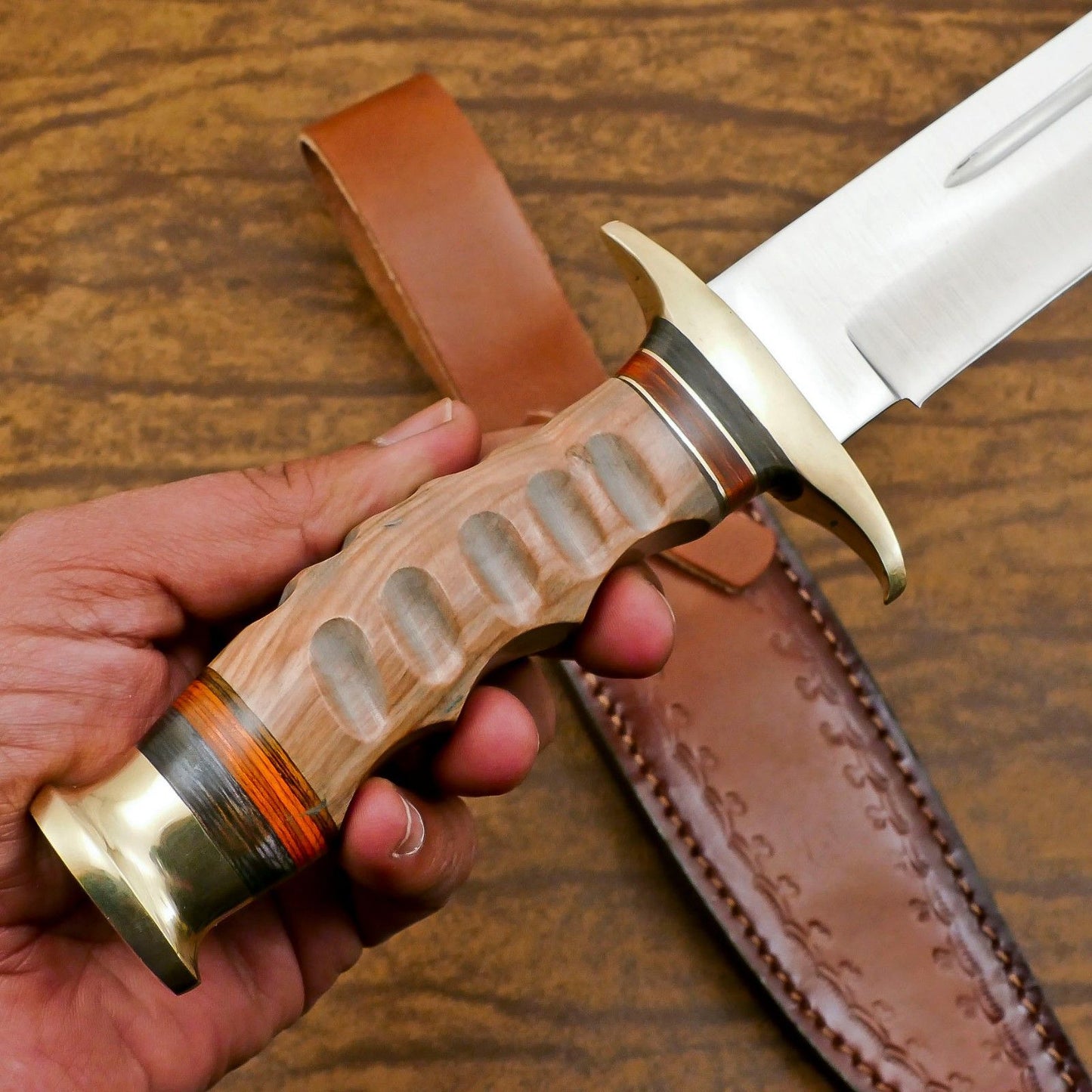 Custom Handmade 12 Inch D2 Steel Blade Hunting Bowie Camping Knife – Full Tang Outdoor Survival Knife