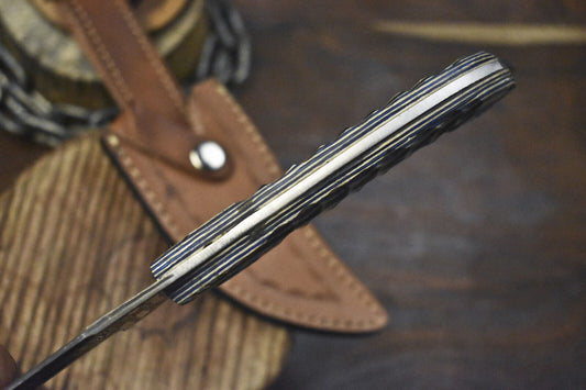 Custom Ladder Damascus Skinner Knife with Hard Wood Handle for Fishing and Veterans Gift