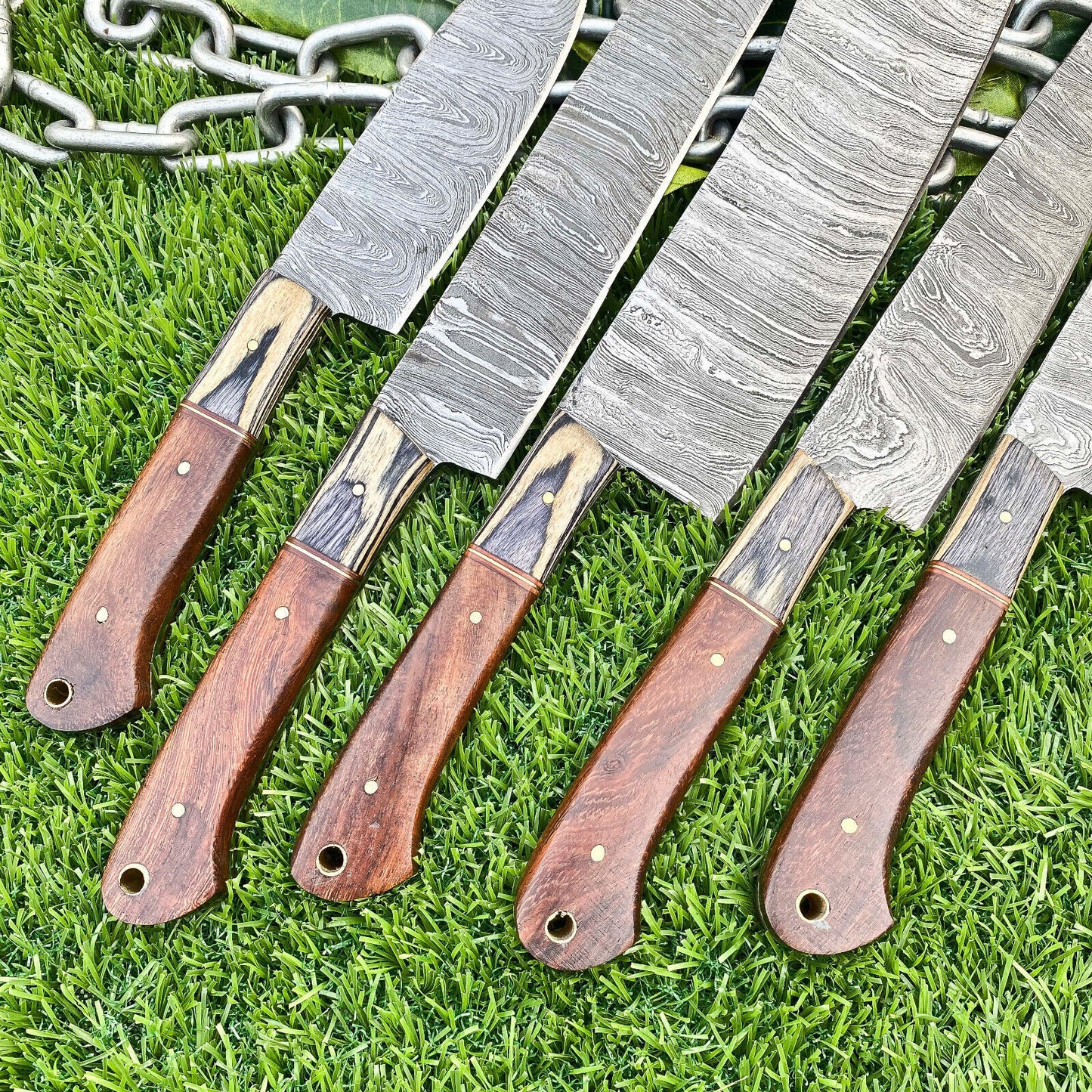 Lot of 5 Handmade Damascus Steel Full Tang Kitchen Chef Knife Set
