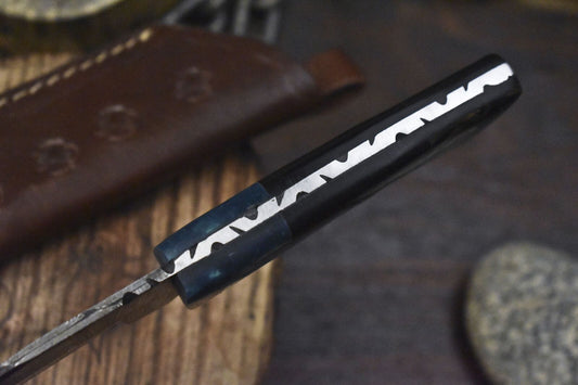 Forged Twist Damascus Skinner Knife Corain Handle Micarta Bolster Fixed Blade Hunter